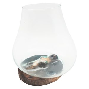 Wazon ręcznie lane szkło na drewno 32 cm transparentny 50029