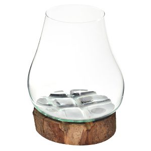 Wazon ręcznie lane szkło na drewno 32 cm transparentny 50028