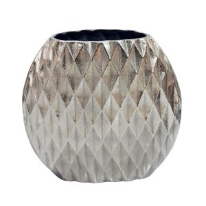 Wazon stołowy 33,5cm Aluminium Alu Wazon na kwiaty Okrągły Handmade Srebro 1080054