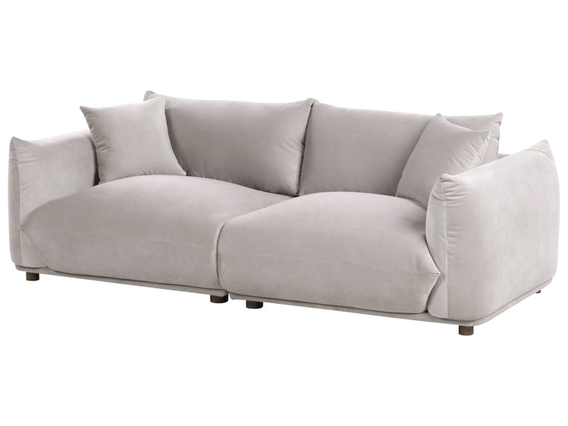 Welurowa sofa z poduszkami beżowoszara 598661
