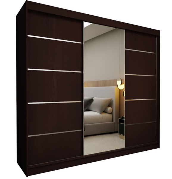 Wenge Pojemna Szafa Przesuwna z Lustrem Garderoba 240cm Mark mr 969542
